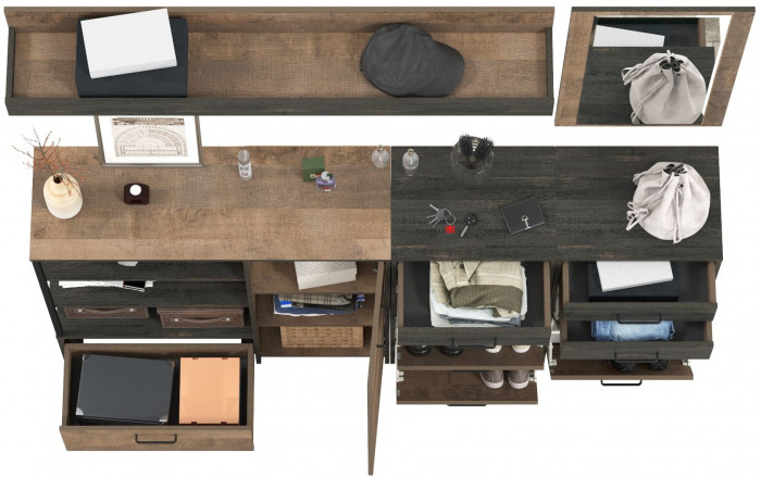 Трувор Прихожая 177, цвет дуб гранж песочный/интра, ШхГхВ 209х37х195 см., универсальная сборка