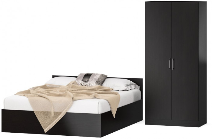 Кровать с ящиками 1600 + Шкаф 2-х створчатый Стандарт, цвет венге, ШхГхВ 163,5х203,5х70 + 90х52х200 см., сп.м. 1600х2000 мм., б/м, основание есть
