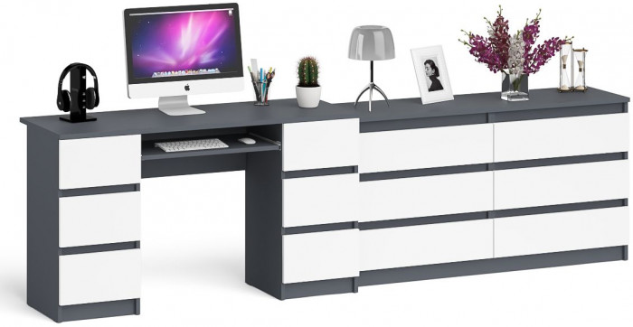 Мори Стол компьютерный МС-2 + Комод МК1380.6, цвет графит/белый, ШхГхВ 273,4х50х76,6 см., универсальная сборка