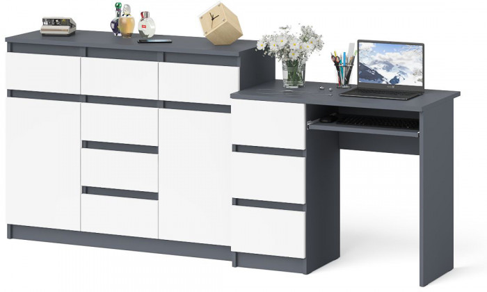 Мори Стол компьютерный МС-6 левый + Комод МК1200.4, цвет графит/белый, ШхГхВ 210,4х50х94 см., выдвижные ящики слева, НЕ универсальная сборка