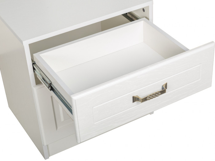 Ливерпуль Кровать 11.08 + осн. + ножки + две Тумбы 08.146 + две 10.117, ясень ваниль/белый