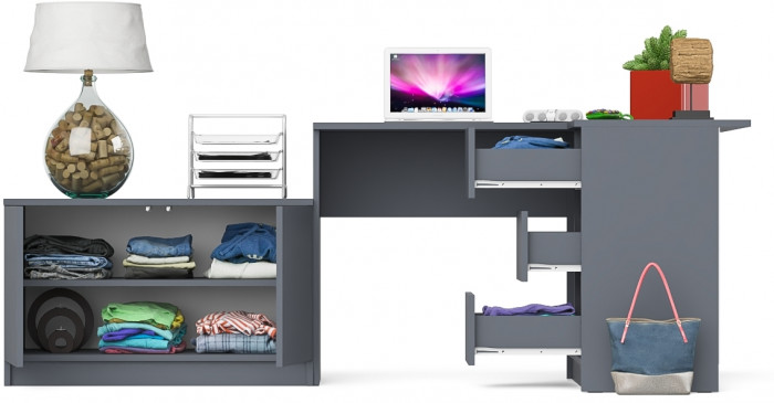 Мори компьютерный стол МС-16 правый + Тумба МА900.1, графит