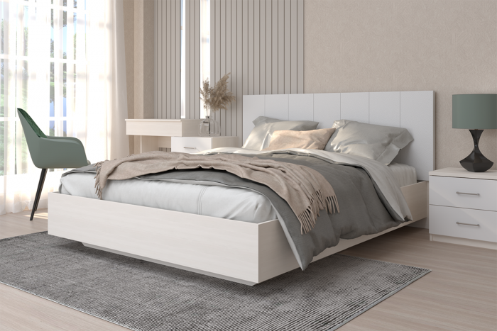 Кровать 1,6 арт.031-М1 (Полосы) - Бодега/Кжз. Белый Глянец (ЛН)