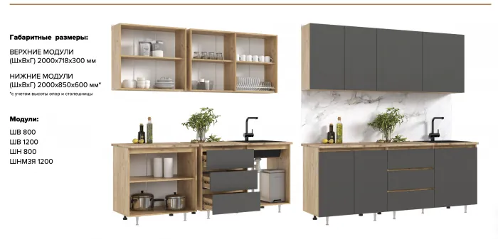 Кухня Челси 2,0м Компановка №2 дуб крафт (кастилло)