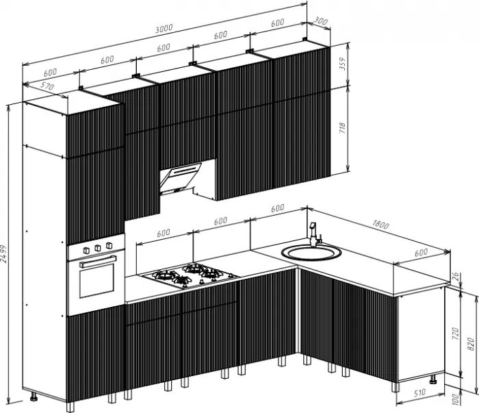 Кухня Оливия NEW 3,0х1,8/1080м Компоновка №3, Крафт золотой/Кашемир