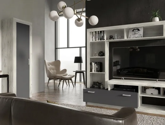 Гостиная Ангара Графит/дуб крафт белый