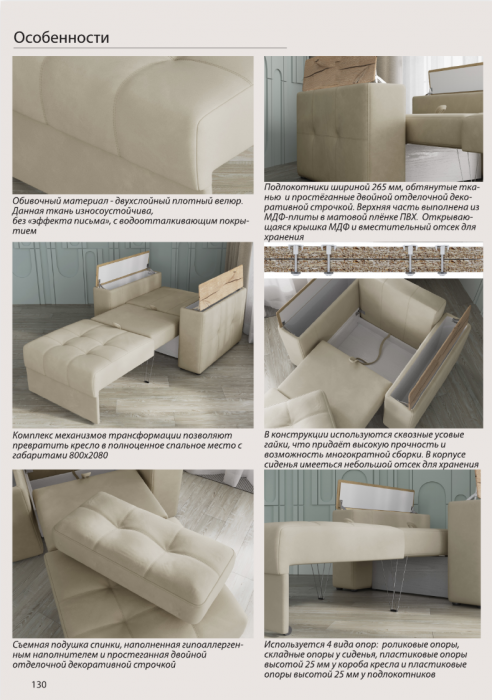 Кресло-кровать "Нави", Мятный/МДФ холст белый