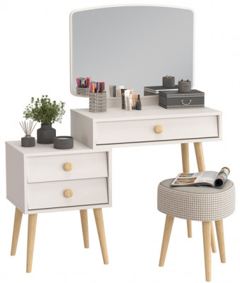 Афина Спальня 4-25901М1к.с. Трюмо + Банкетка 6-5134ТКбеж Ева, цвет кашемир серый/ткань бежевая, ШхГхВ 105х38,6х129 + 38х38х45 см., универс. сб.