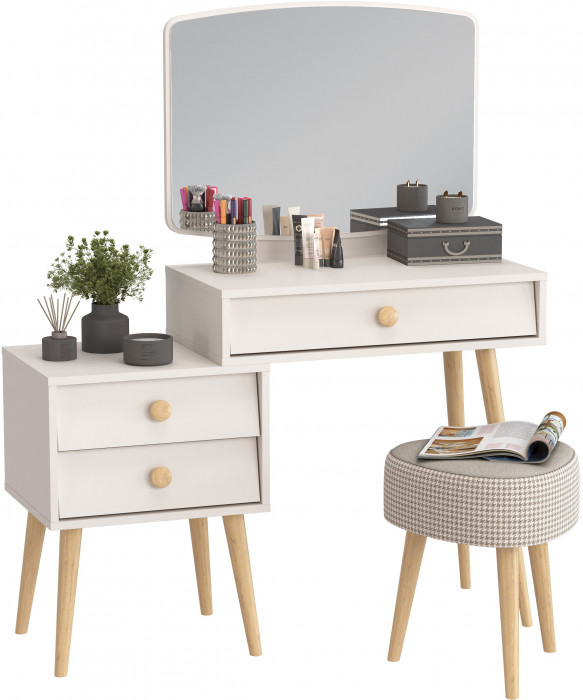 Афина Спальня 4-25901М1к.с. Трюмо + Банкетка 6-5134ТКбеж Ева, цвет кашемир серый/ткань бежевая, ШхГхВ 105х38,6х129 + 38х38х45 см., универс. сб.