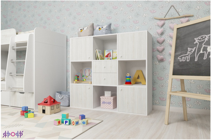 Стеллаж Джери (Дуб молочный/Ясень Анкор темный)