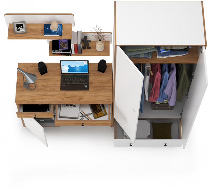 Вуди Компоновка № 19, белый премиум/дуб крафт золотой