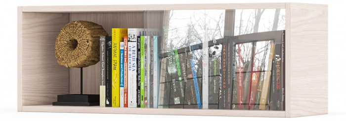 Полка книжная С-МД-КН01, цвет ясень шимо светлый, ШхГхВ 83х25х30 см., стеклянные дверцы