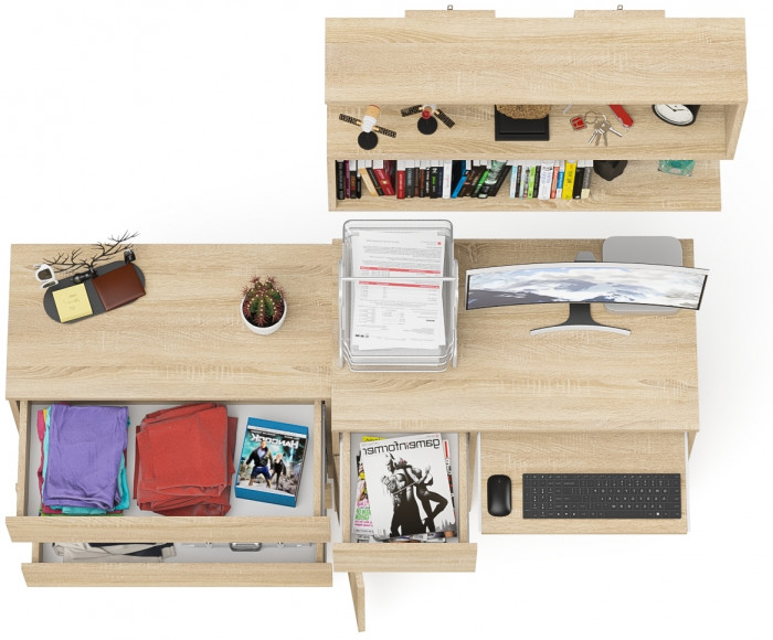 Мори Стол компьютерный МС-1 левый + Комод МК800.1 + Полка 900, цвет дуб сонома, ШхГхВ 170,4х50х209,6 см., НЕ универсальная сборка