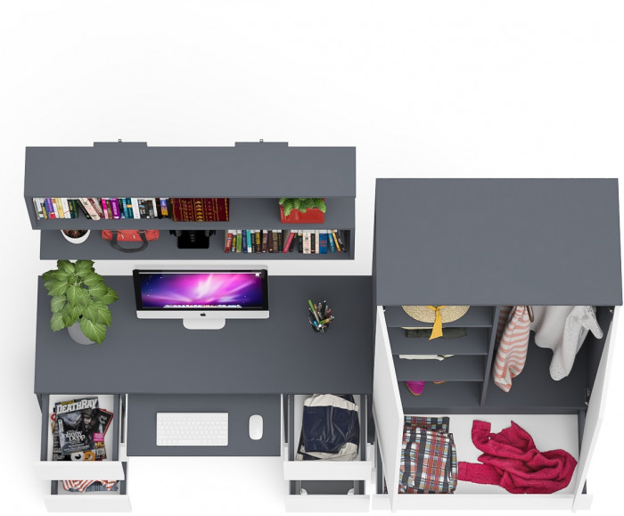 Мори компьютерный стол МС-2 + Шкаф МШ900.1 + Полка 1200, графит/белый