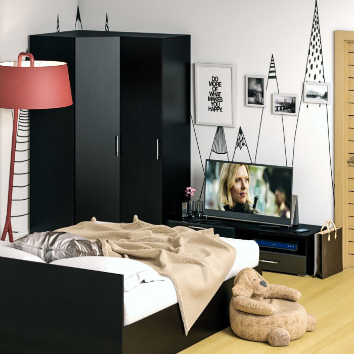 Спальня Стандарт 4-1600, венге/фасады ТВ тумбы МДФ чёрный глянец