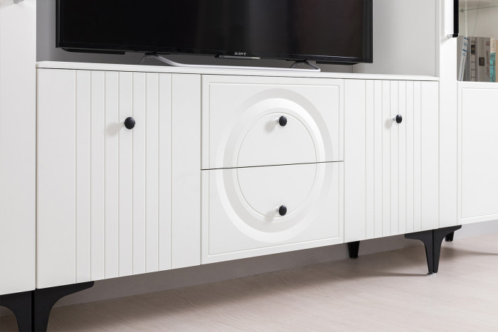 Валенсия Гостиная № 075, ЛДСП белый шагрень/МДФ белый шагрень