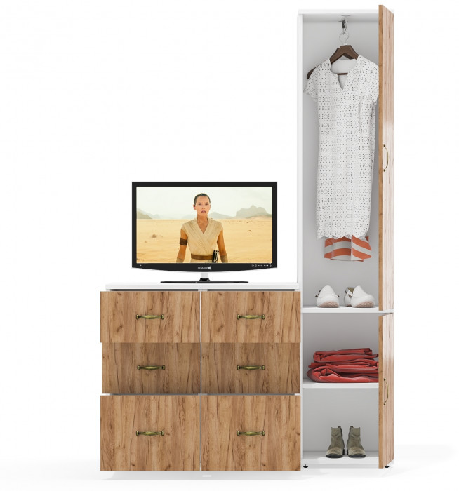 Лидер-8 Пенал МД 21Б + Тумба МД 3.16 + Тумба МД 3.16, белый шагрень/крафт золото