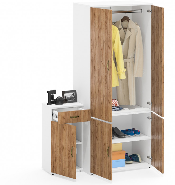 Лидер-8 Шкаф МД 19Б + Тумба МД 3.15, белый шагрень/крафт золото