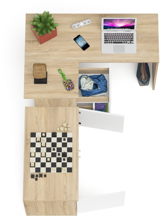 Мори Стол компьютерный МС-16 левый + Тумба МА900.1, цвет дуб сонома/белый, ШхГхВ 214,8х84,9х76,6 см., выдвижные ящики слева, НЕ универсальная сборка