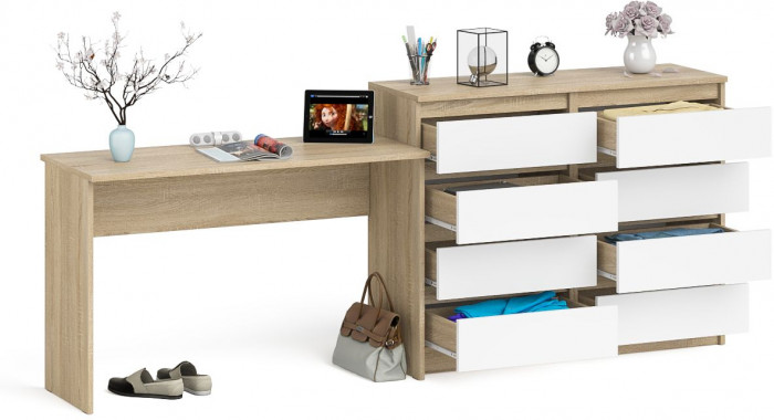 Мори Стол письменный МСП1200.1 + Комод МК1200.8, цвет дуб сонома/белый, ШхГхВ 240,8х50х94 см., универсальная сборка