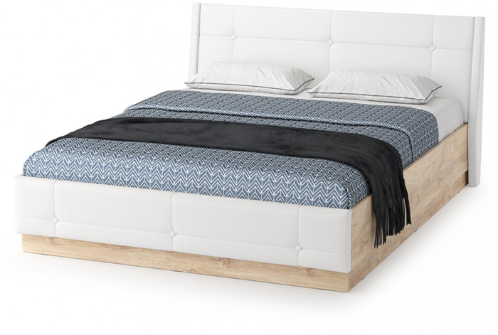 Муссон Кровать 11.28 + подъёмный ортопед + Тумба 16.03 + Комод 13.97, цвет белый/дуб эндгрейн элегантный/кожзам белый, сп. м. 1600х2000 мм., б/м