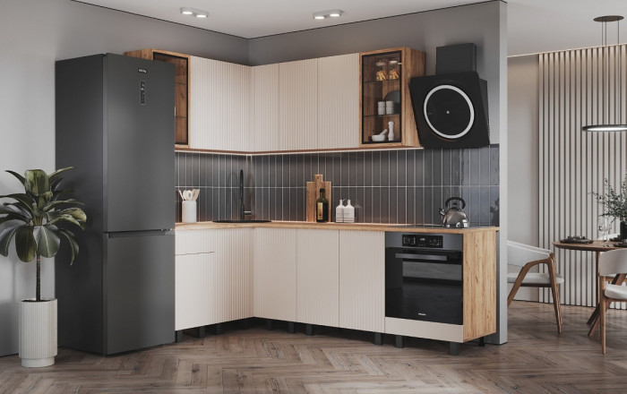 Угловая кухня Оливия NEW 1,4х2,4м, Крафт золотой/Кашемир