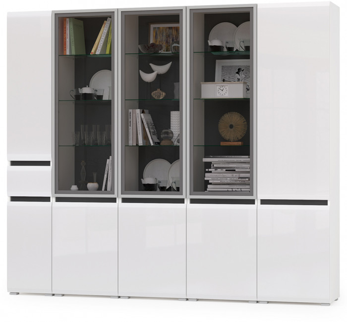 Сидней Комплектация № 020, корпус: белый/чёрный/фасады: МДФ белый глянец