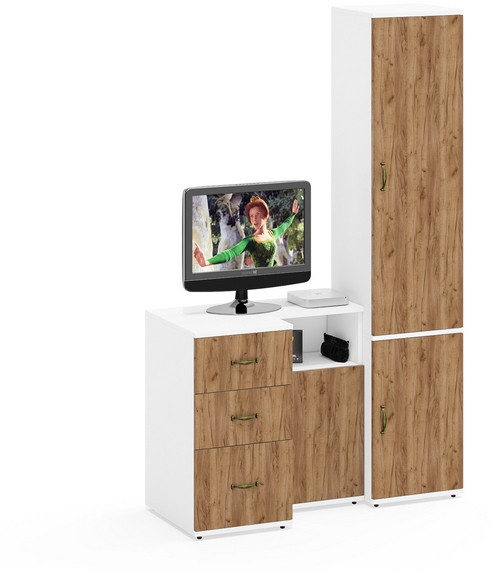 Лидер-8 Пенал МД 21Б + Тумба МД 3.16 + Тумба МД 3.19, белый шагрень/крафт золото