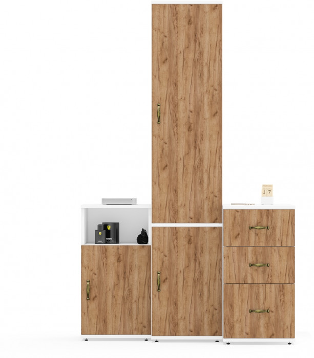 Лидер-8 Пенал МД 21Б + Тумба МД 3.16 + Тумба МД 3.19, белый шагрень/крафт золото