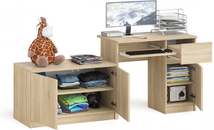 Мори компьютерный стол МС-1 правый + Тумба МА900.1, дуб сонома