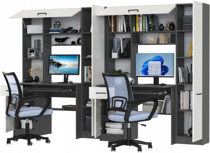 Два стола рабочих 6-0603 Альфа + два кресла 103 серых, цвет графит/белый, ШхГхВ 274х61х181 см., универсальная сборка