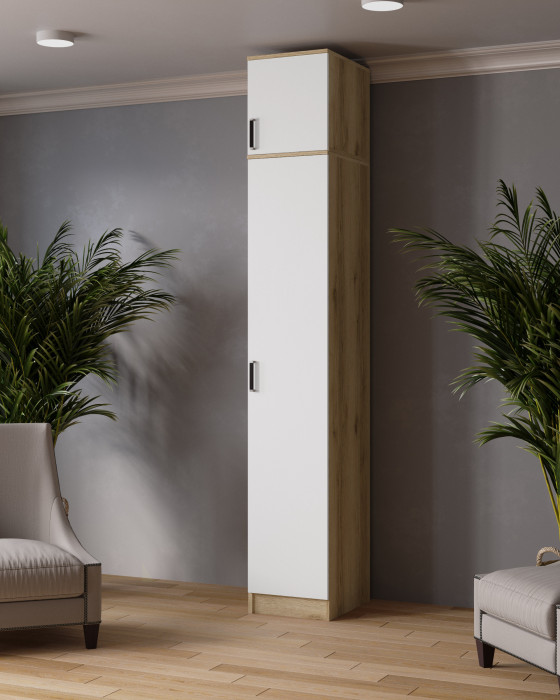 Шкаф-пенал Лагуна с антресолью, Дуб делано/Белый