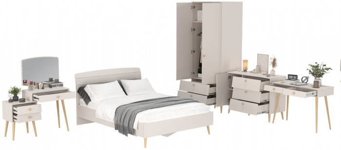 Афина Спальня 09-1400, цвет кашемир серый, сп.м. 1400х2000 мм., б/м, основание есть - фанера