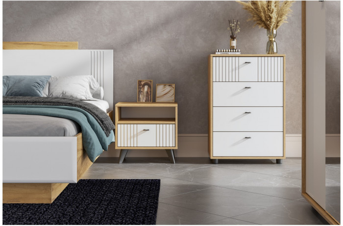 Милан Комод 4 ящика Дуб Золотой/Белый Матовый