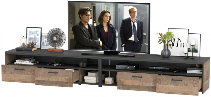 Трувор 13.70 Тумба под ТВ + 13.70 Тумба под ТВ, цвет дуб гранж песочный/интра, ШхГхВ 299,6х45,4х44,6 см., универсальная сборка