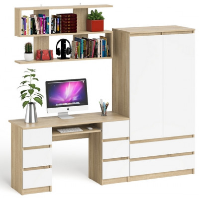 Мори компьютерный стол МС-2 + Шкаф МШ900.1 + Полка 1200, дуб сонома/белый
