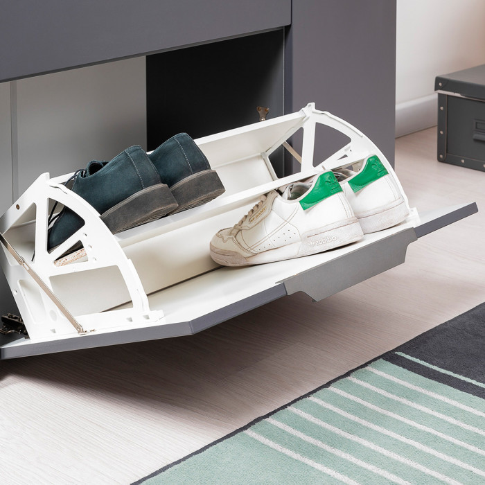 Октава 16.127 Тумба для обуви + 15.14.01 Вешалка, серый графит/дуб крафт золотой/фасады МДФ серый графит