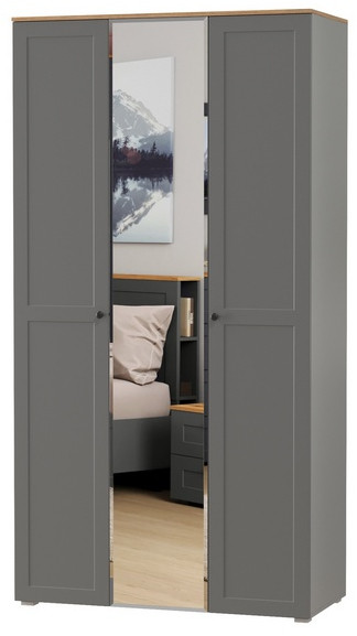 Остин 13.336.03 Шкаф для одежды(три двери, серый графит/дуб крафт золотой