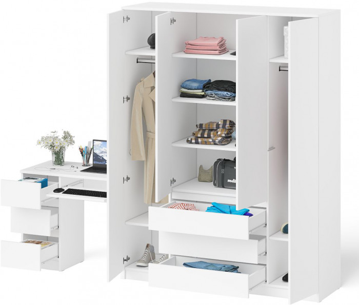 Мори Стол компьютерный МС-6 левый + Шкаф МШ1600.1, цвет белый, ШхГхВ 250,4х50,4х209,6 см., выдвижные ящики слева, НЕ универсальная сборка