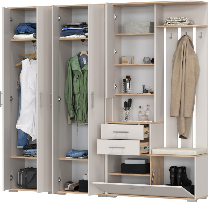 Прихожая Домино 4, дуб крафт золотой/кашемир серый