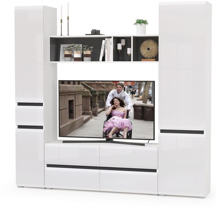 Сидней Комплектация № 021, корпус белый/чёрный/фасады МДФ белый глянец