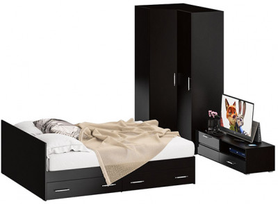 Спальня Стандарт 4-1600Я, венге/фасады ТВ тумбы МДФ чёрный глянец