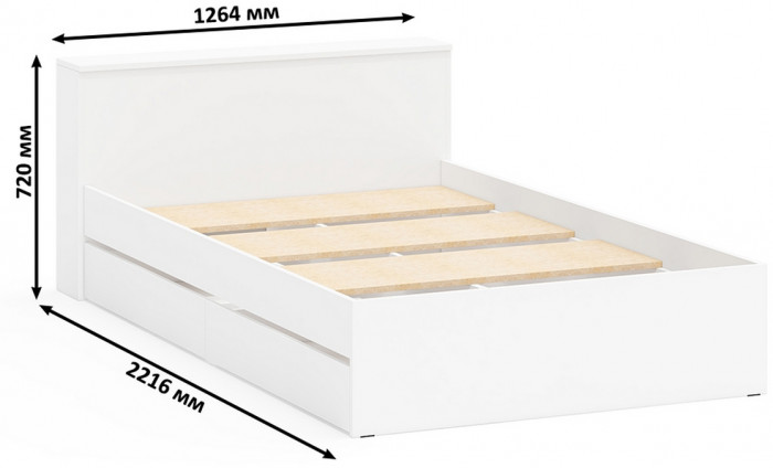 Ксения Кровать с ящиками 1200 + Стол косметический с подсветкой Сура, белый