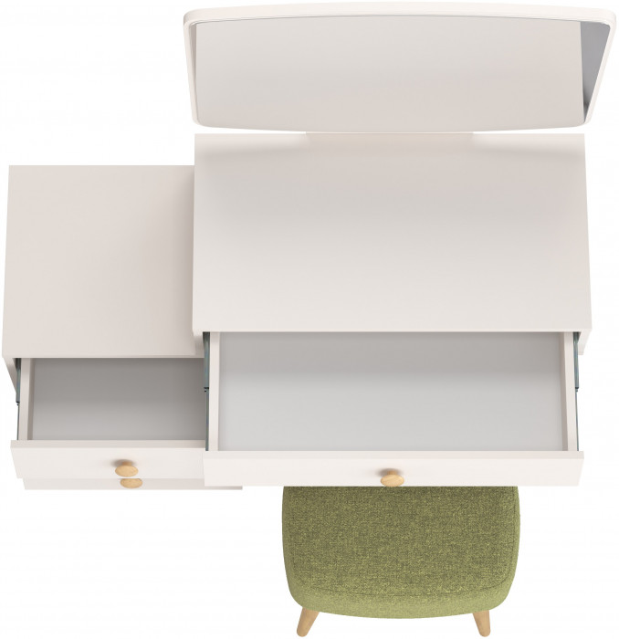 Афина Спальня 4-25901М1к.с. Трюмо + Банкетка 6-5135ТКШзел Полли, цвет кашемир серый/ткань зелёная, ШхГхВ 105х38,6х129 + 44х34х45 см., универс. сб.