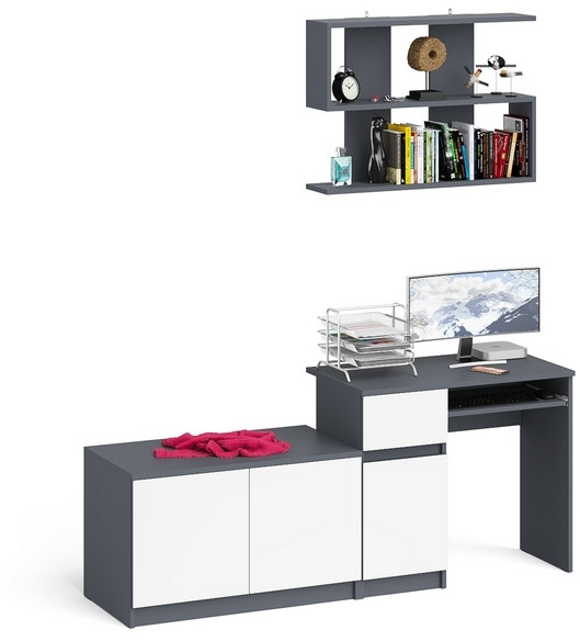 Мори компьютерный стол МС-1 левый + Тумба МА900.1 + Полка 900, графит/белый