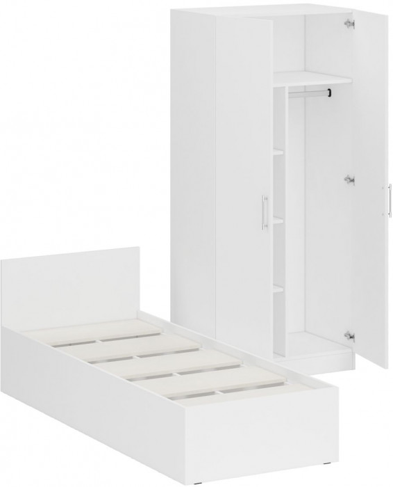 Кровать 0800 + Шкаф 2-х створчатый Стандарт, цвет белый, ШхГхВ 83,5х203,5х70 + 90х52х200 см., сп.м. 800х2000 мм., без матраса, основание есть