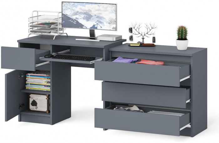 Мори Стол компьютерный МС-1 левый + Комод МК800.1, цвет графит, ШхГхВ 170,4х50х76,6 см., выдвижной ящик слева, НЕ универсальная сборка