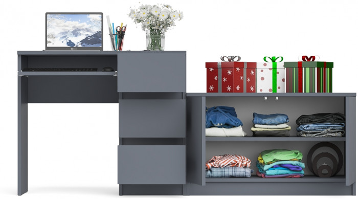 Мори Стол компьютерный МС-6 правый + Тумба МА900.1, цвет графит, ШхГхВ 180,4х50,4х76,6 см., выдвижные ящики справа, НЕ универсальная сборка