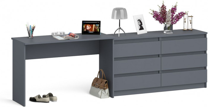 Мори Стол письменный МСП1200.1 + Комод МК1380.6, цвет графит, ШхГхВ 258,4х50х76,6 см., универсальная сборка
