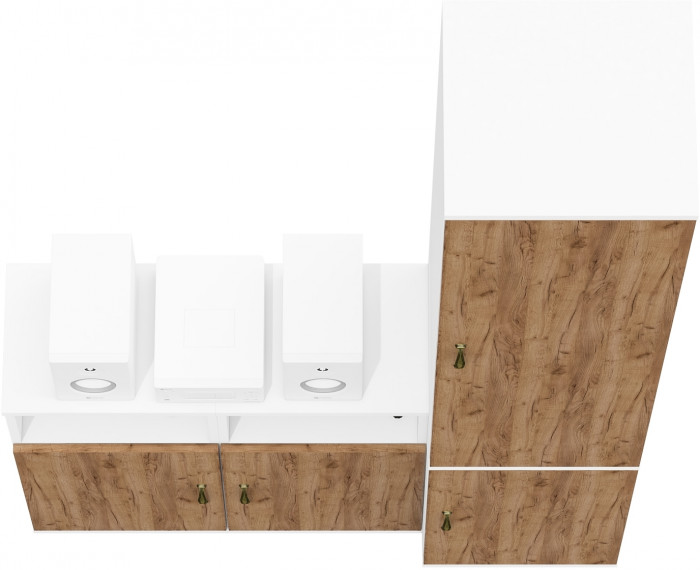 Лидер-8 Пенал МД 21Б + Тумба МД 3.19 + Тумба МД 3.19, белый шагрень/крафт золото